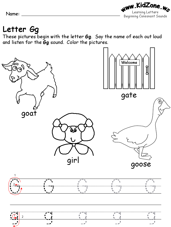 Letter G Coloring Pages And Worksheets  Preschool  Prek