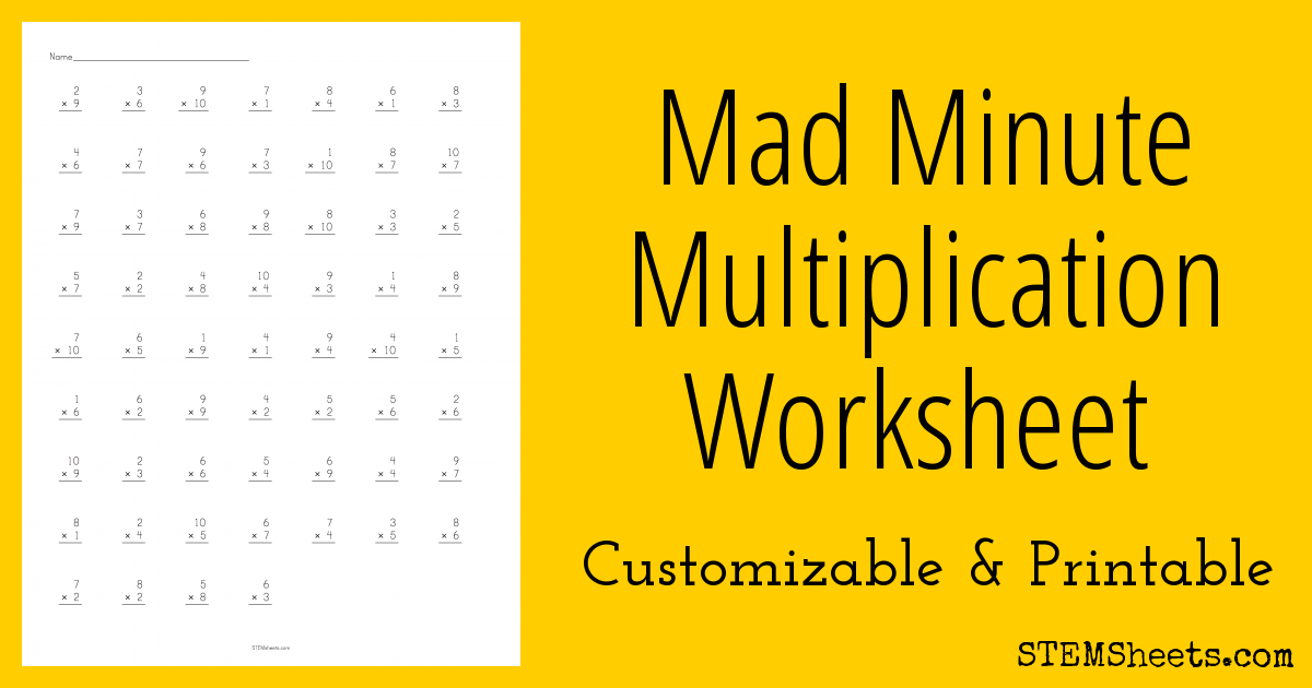 Mad Minute Multiplication Worksheet Mad Minute Multiplication