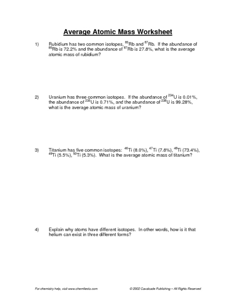 Masses Of Atoms Worksheet Answers Images, Isotopes And Average