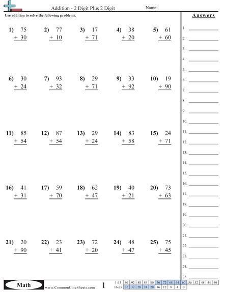 Math Common Core Worksheets 1st Grade  20147