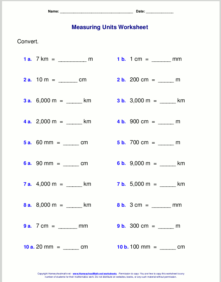 Math Conversion Practice Worksheets 658727