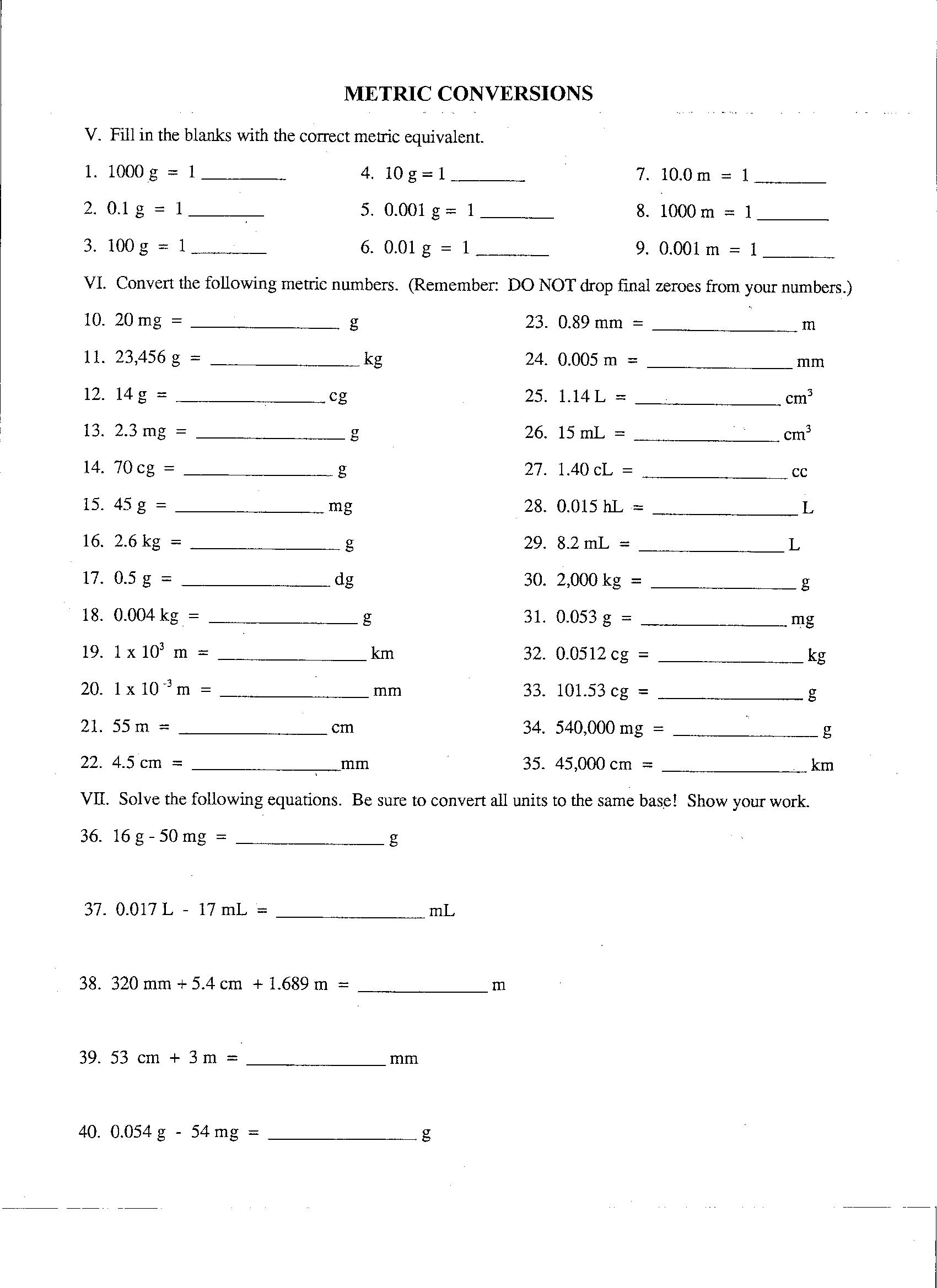 Metric Conversions Practice Worksheets Metric Conversions Practice Worksheets