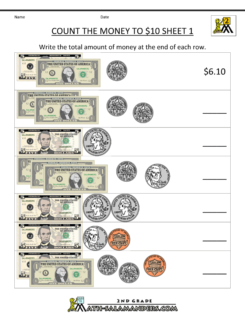 Math Worksheets 3rd Grade Money  28968