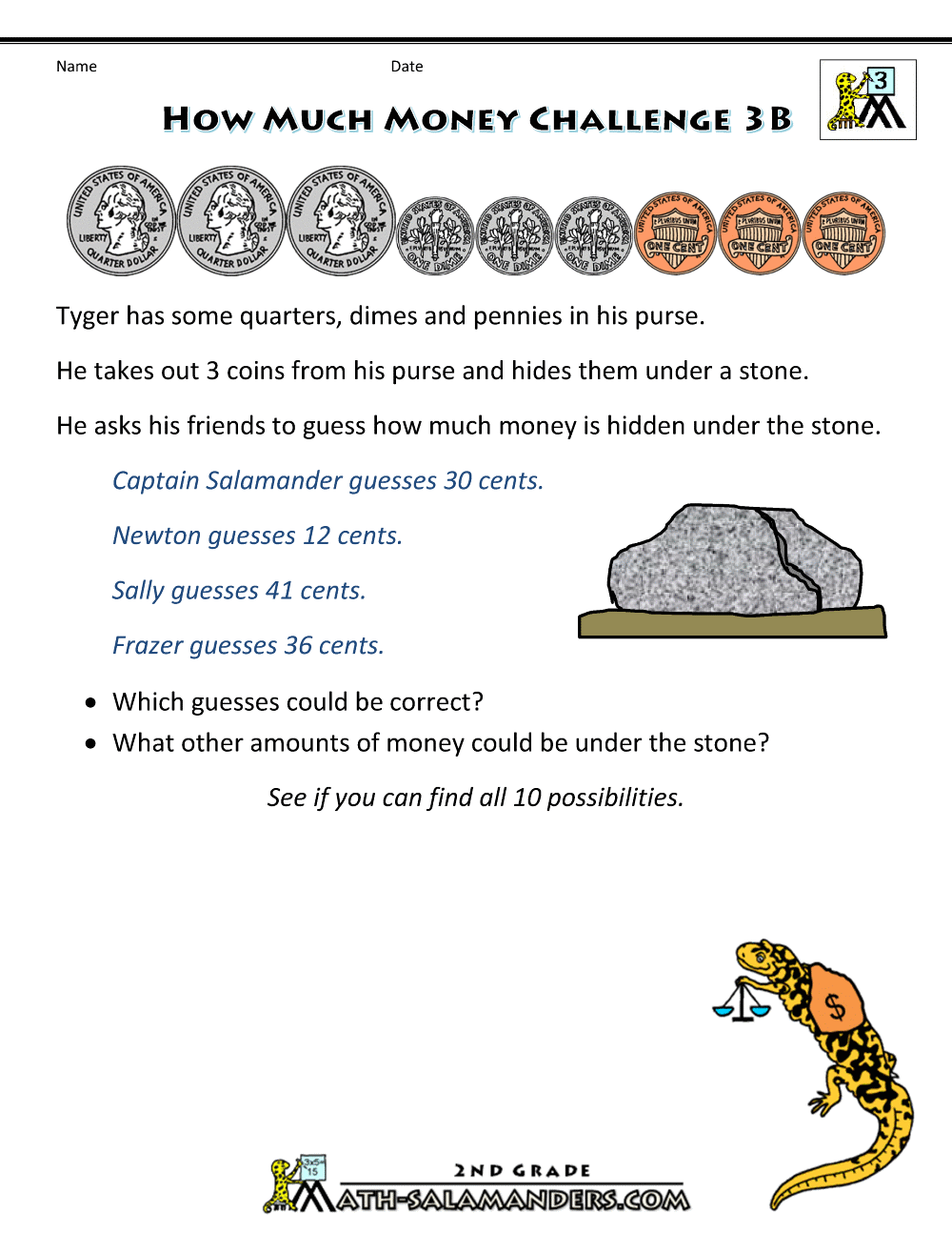 Math Worksheets 3rd Grade Money  29002