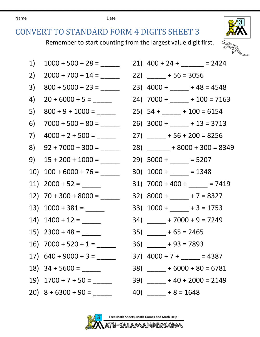 Math Worksheets 3rd Grade Place Value 1321917