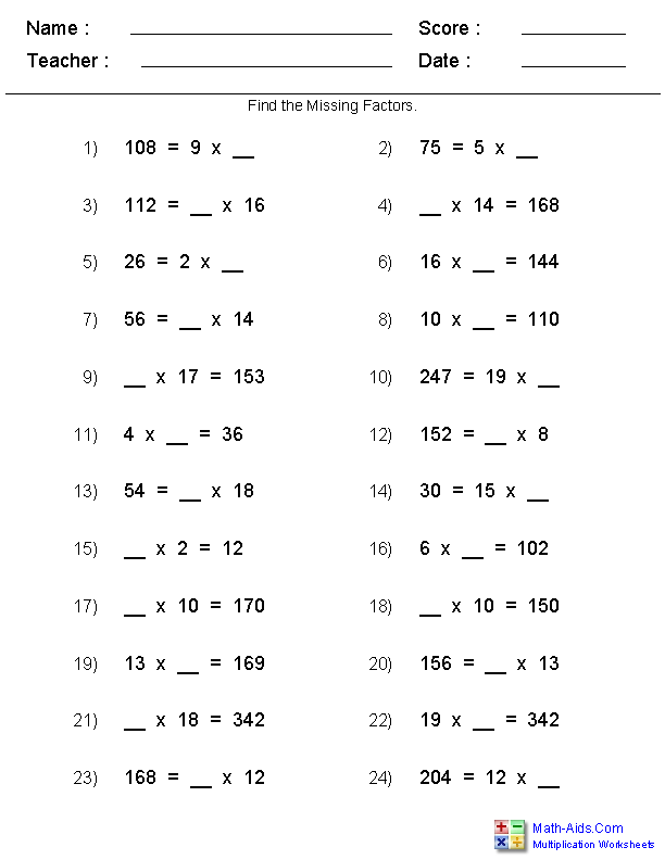 Math Worksheets 5th Grade Multiplication And Division  356393