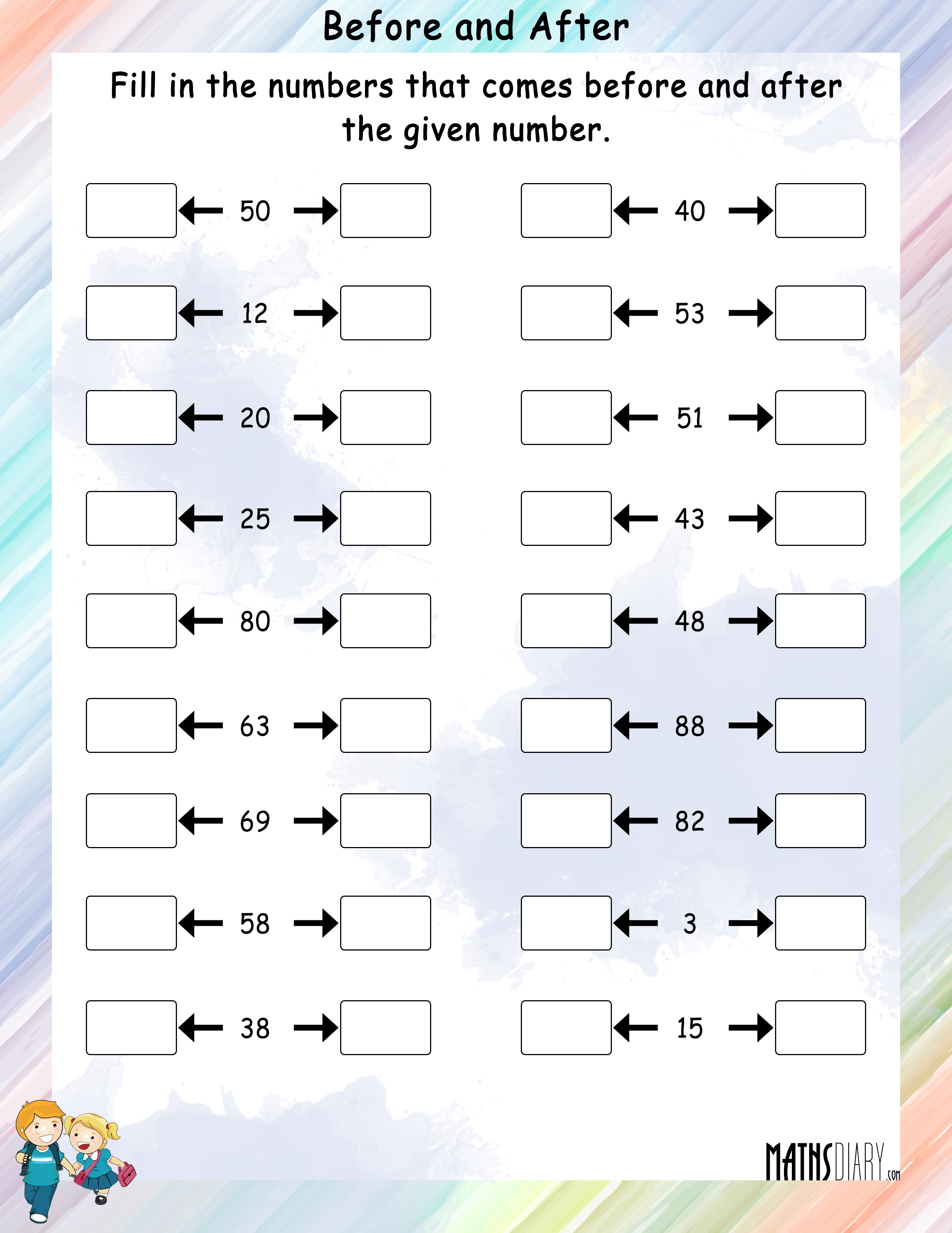 Math Worksheets Before And After Numbers  694257