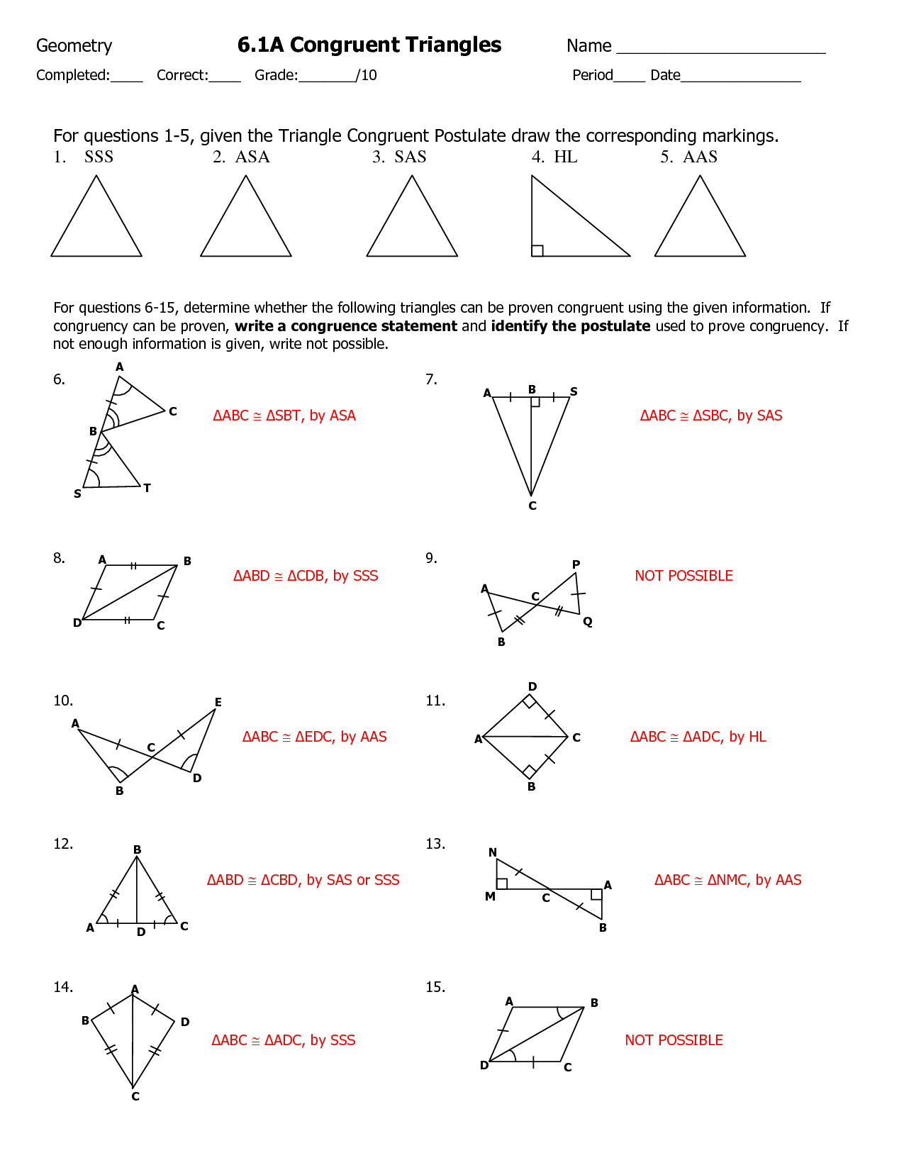 Math Worksheets Congruent Triangle Proofs 365221