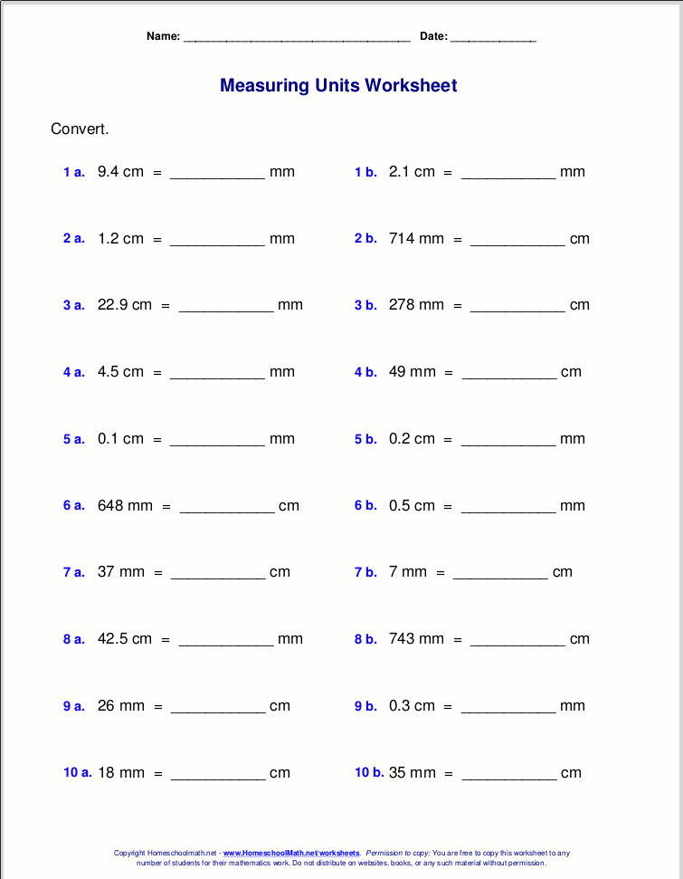 Math Worksheets Measurement Conversion  491105