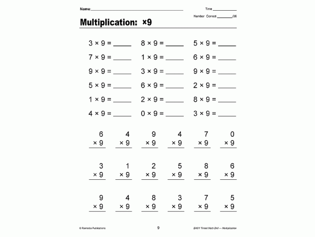 Math Worksheets Multiplication Drills