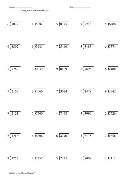 Math Worksheets On Division For 5th Grade