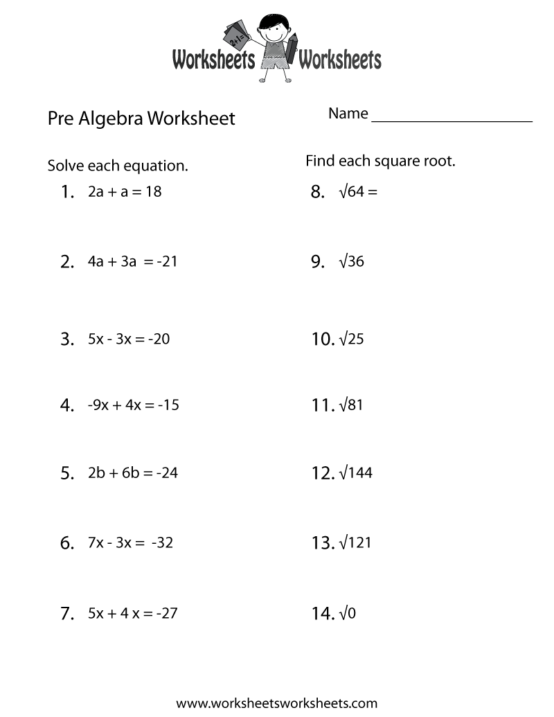 Math Worksheets Pre Algebra Equations  182094