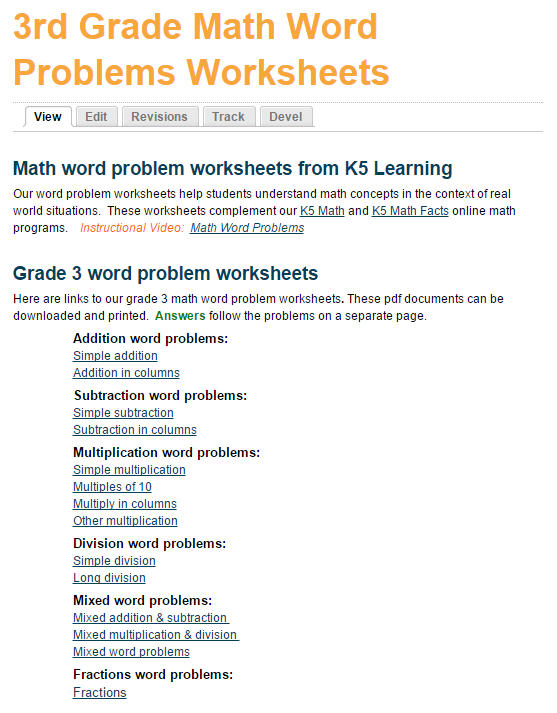 Math Worksheets With Word Problems For Grade 3 Students | Free ...