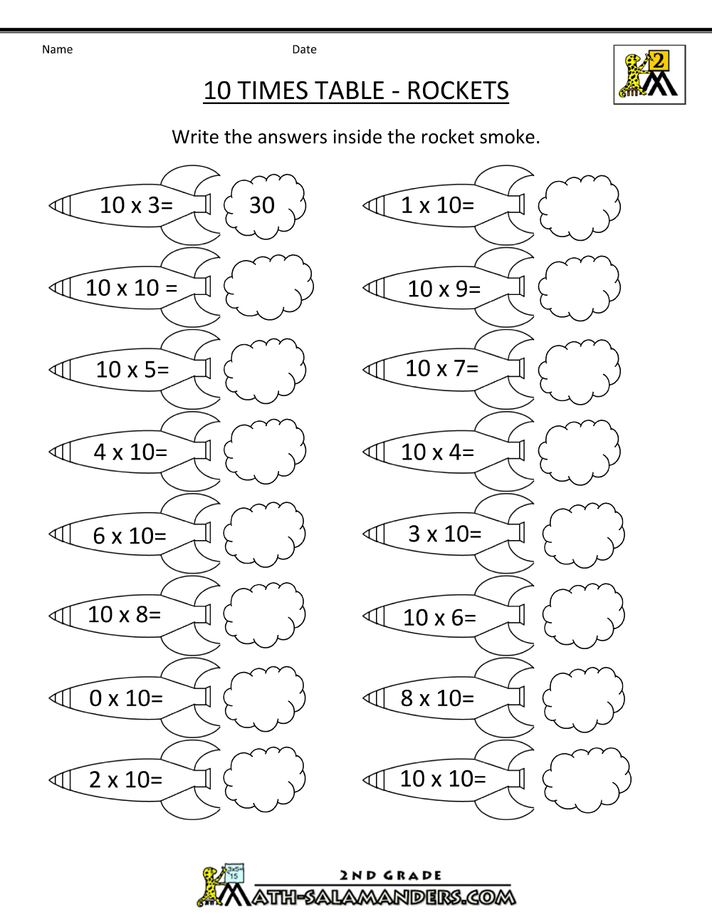 Maths Worksheets 10 X Table  206104