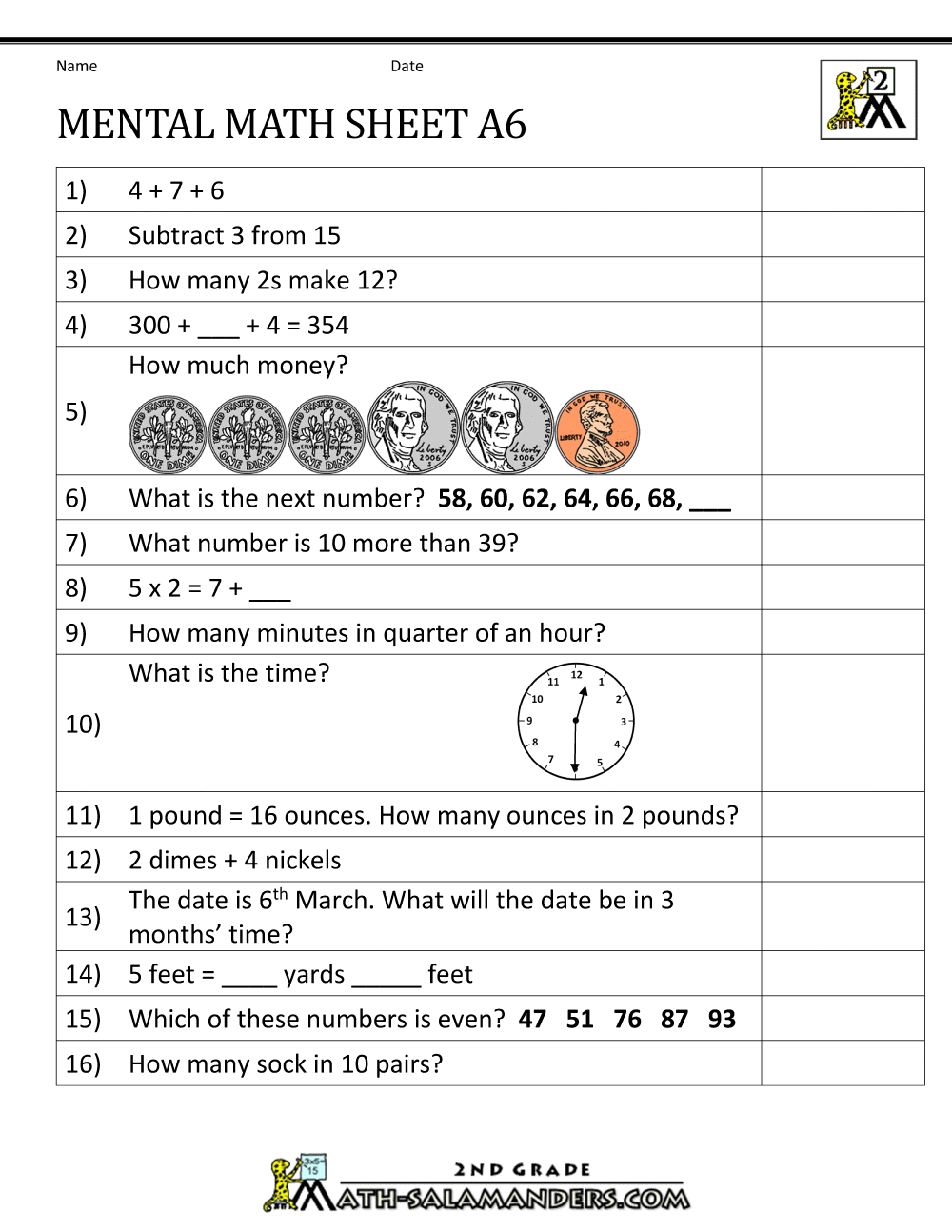 Mental Math Worksheets For Grade 5 994506