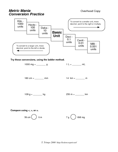 Metric Practice Worksheet Davezan, Metric Conversion Practice