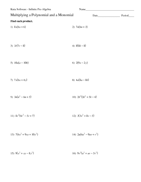 Monomial Multiplication Worksheet Multiplying A Polynomial A