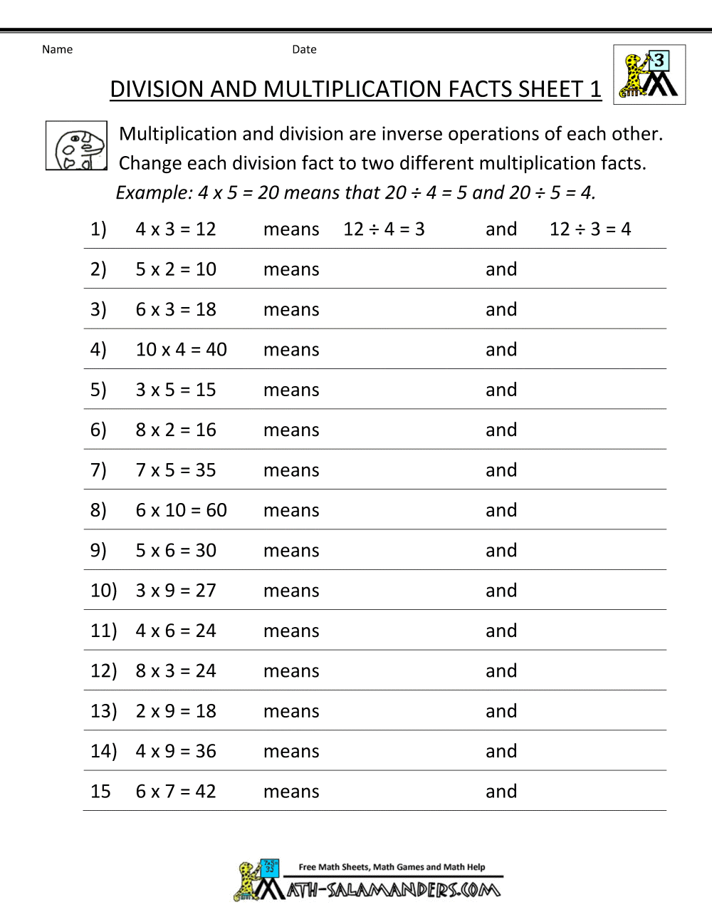 Multiplication And Division Worksheets 3rd Grade 1427592