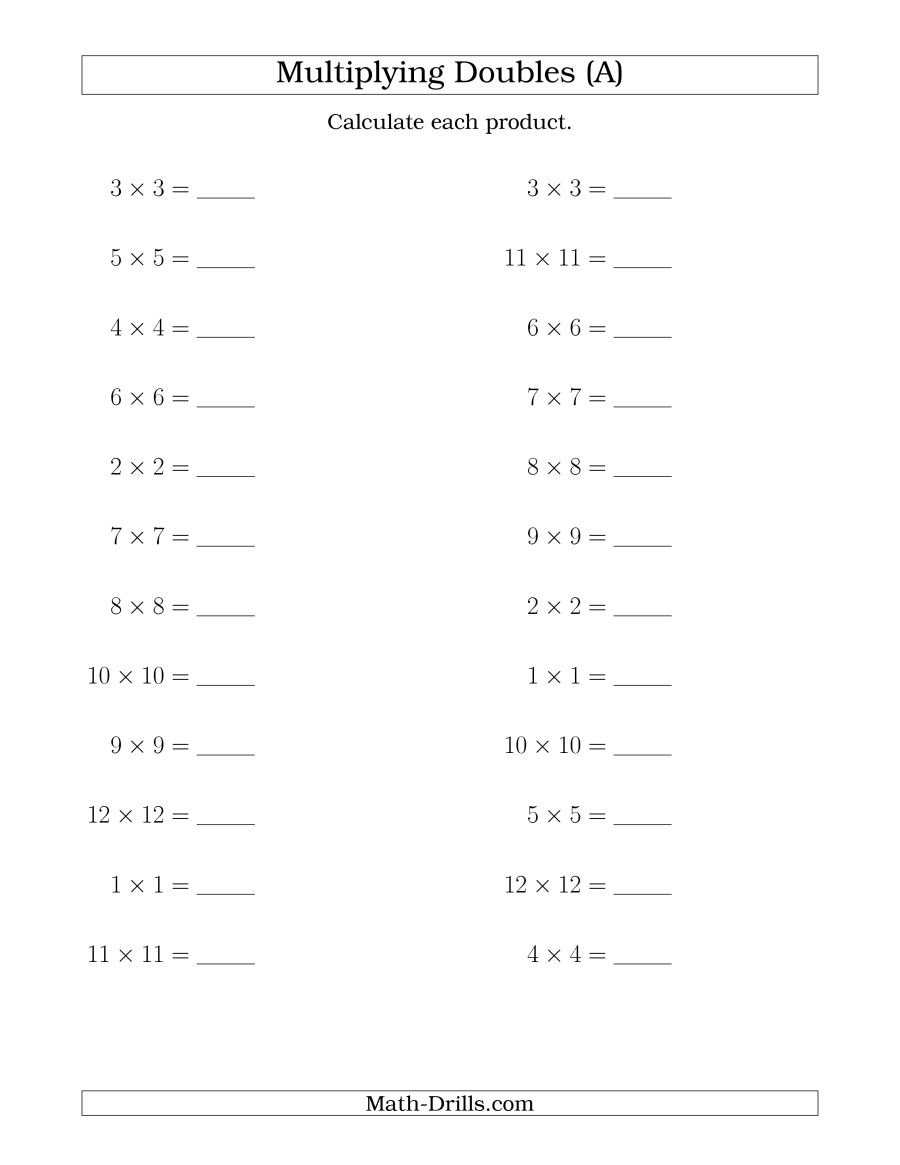 Multiplication Of Doubles Worksheets  525509