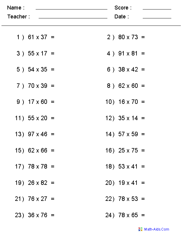 Multiplication Worksheets 5th Grade 2 Digit By 2 Digit 1327572