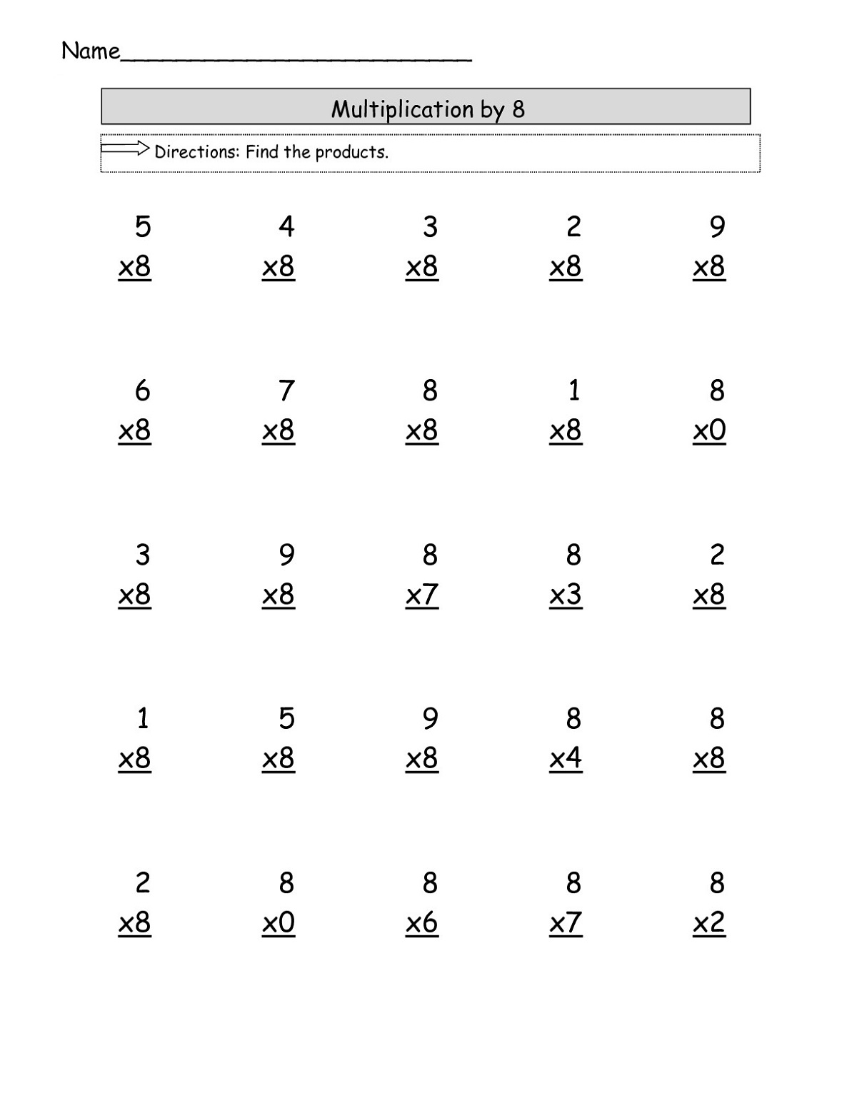 Multiplication Worksheets Number 8  606737