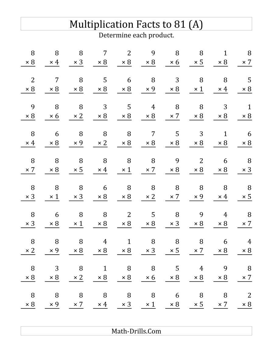 Multiplication Worksheets Of 8  453860