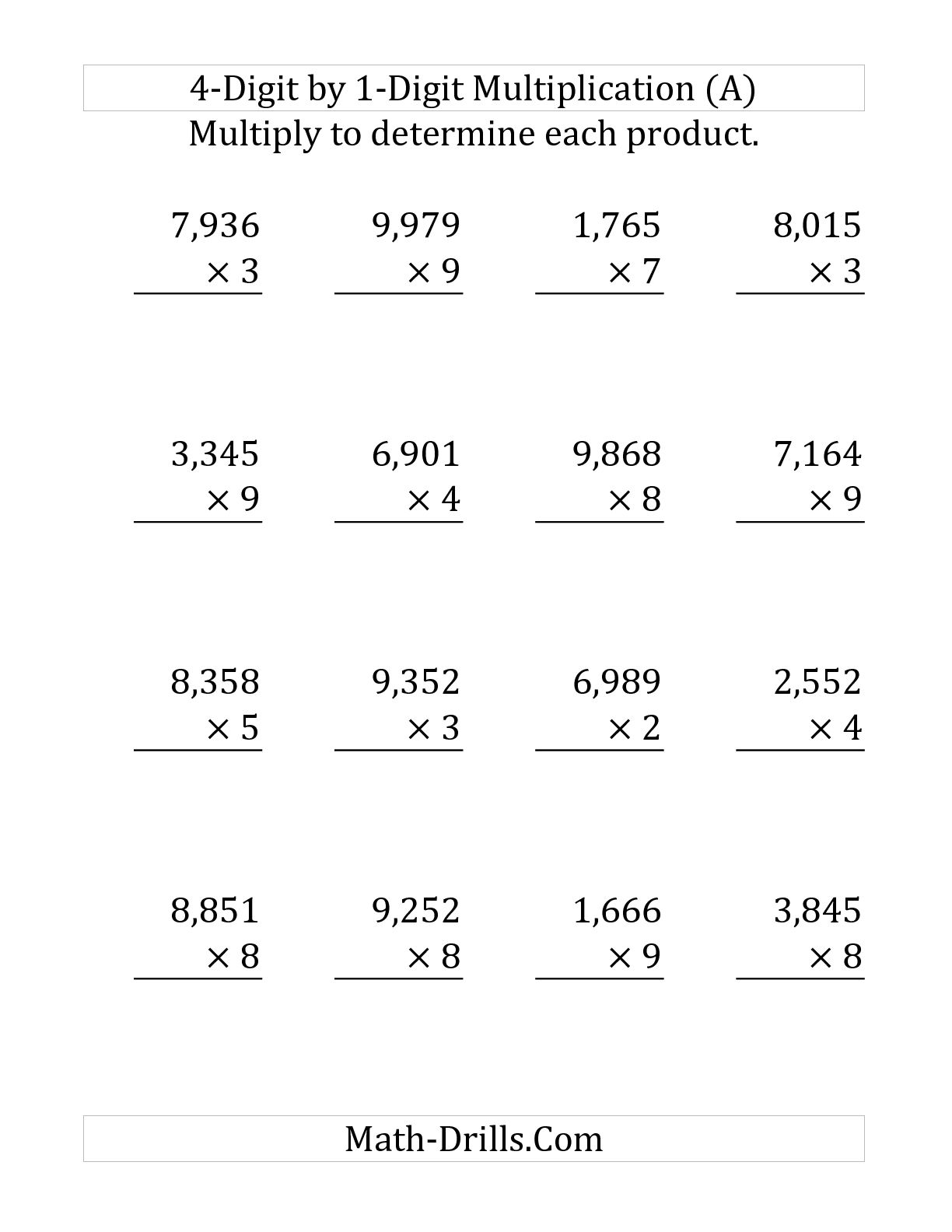 Multiplication Worksheets With 4 Digits 1096792