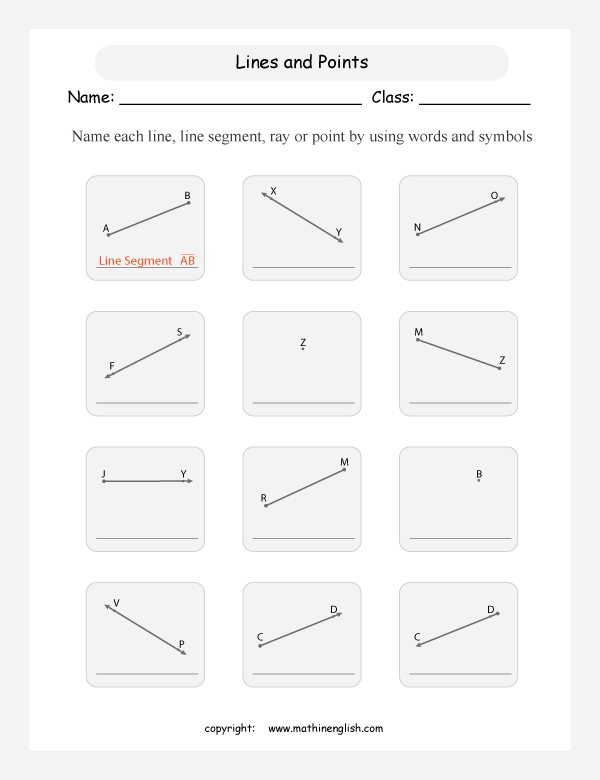 Name The Lines, Rays, Line Segments And Points Math Geometry Worksheet