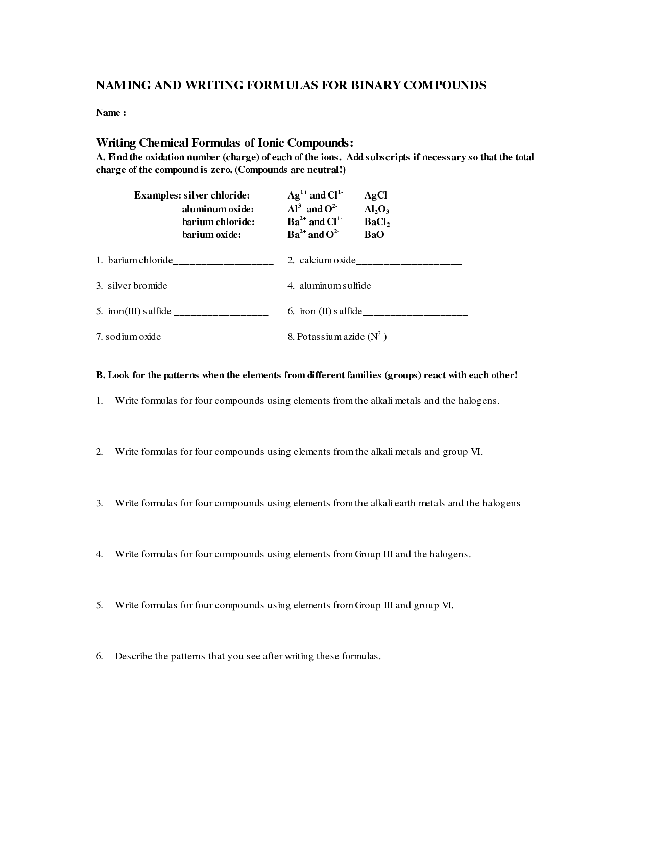 Naming Writing Compounds Worksheet  982781