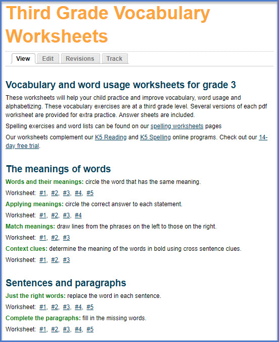New Grade 3 Vocabulary Worksheets And Workbook