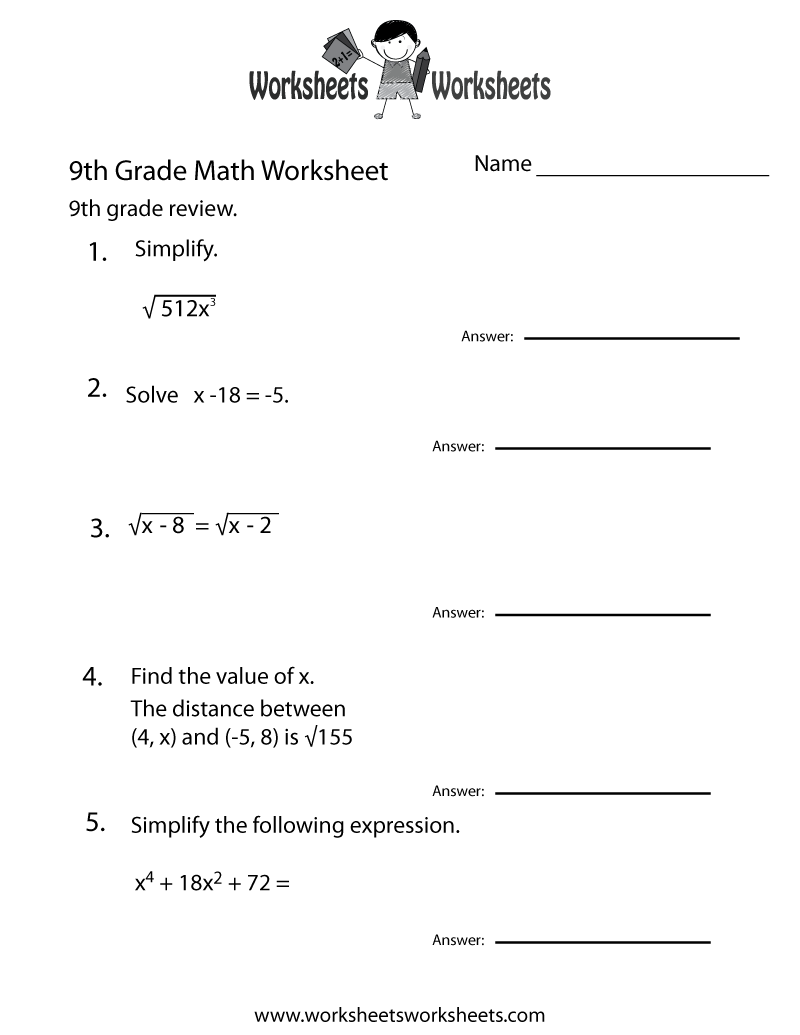 Ninth Grade Math Worksheets Printable 1443337