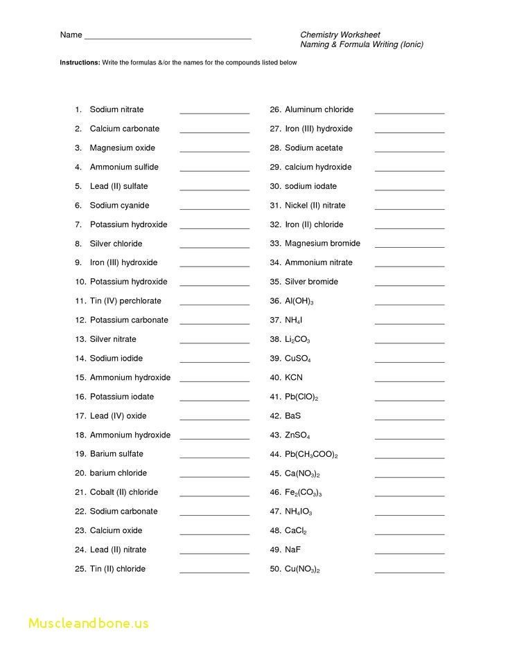 Nomenclature Chemistry Worksheet