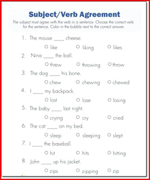 Noun Verb Agreement Worksheets