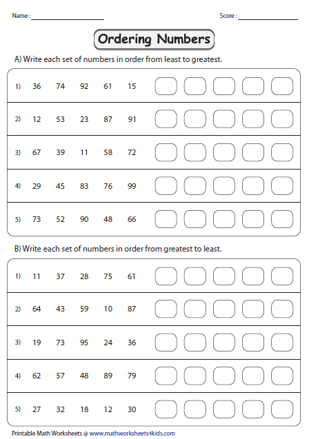 Ordering Worksheets  Standard Type