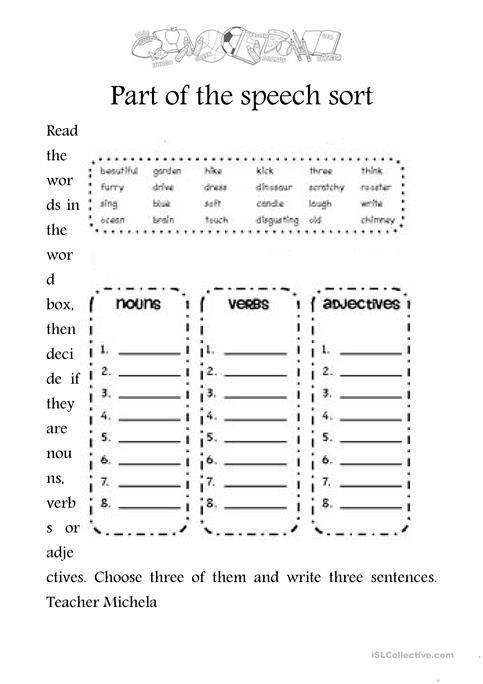 Part Of Speech Worksheets