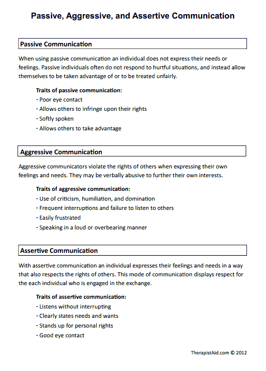 Passive, Aggressive, And Assertive Communication (worksheet