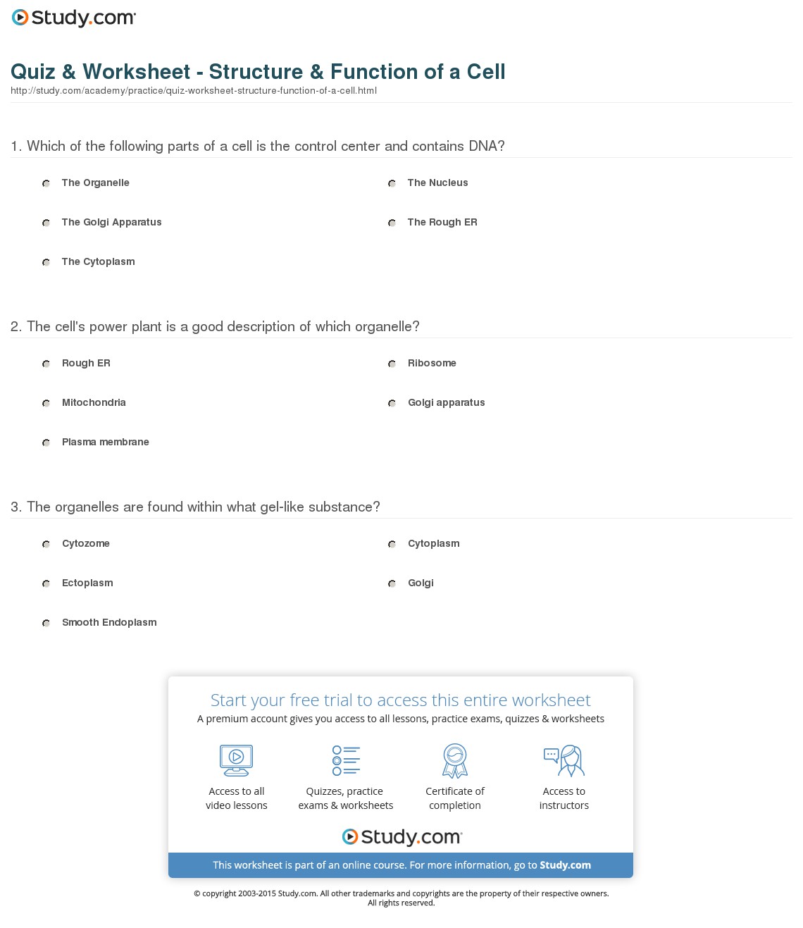 Worksheet cell. Cell structure 7th Grade.