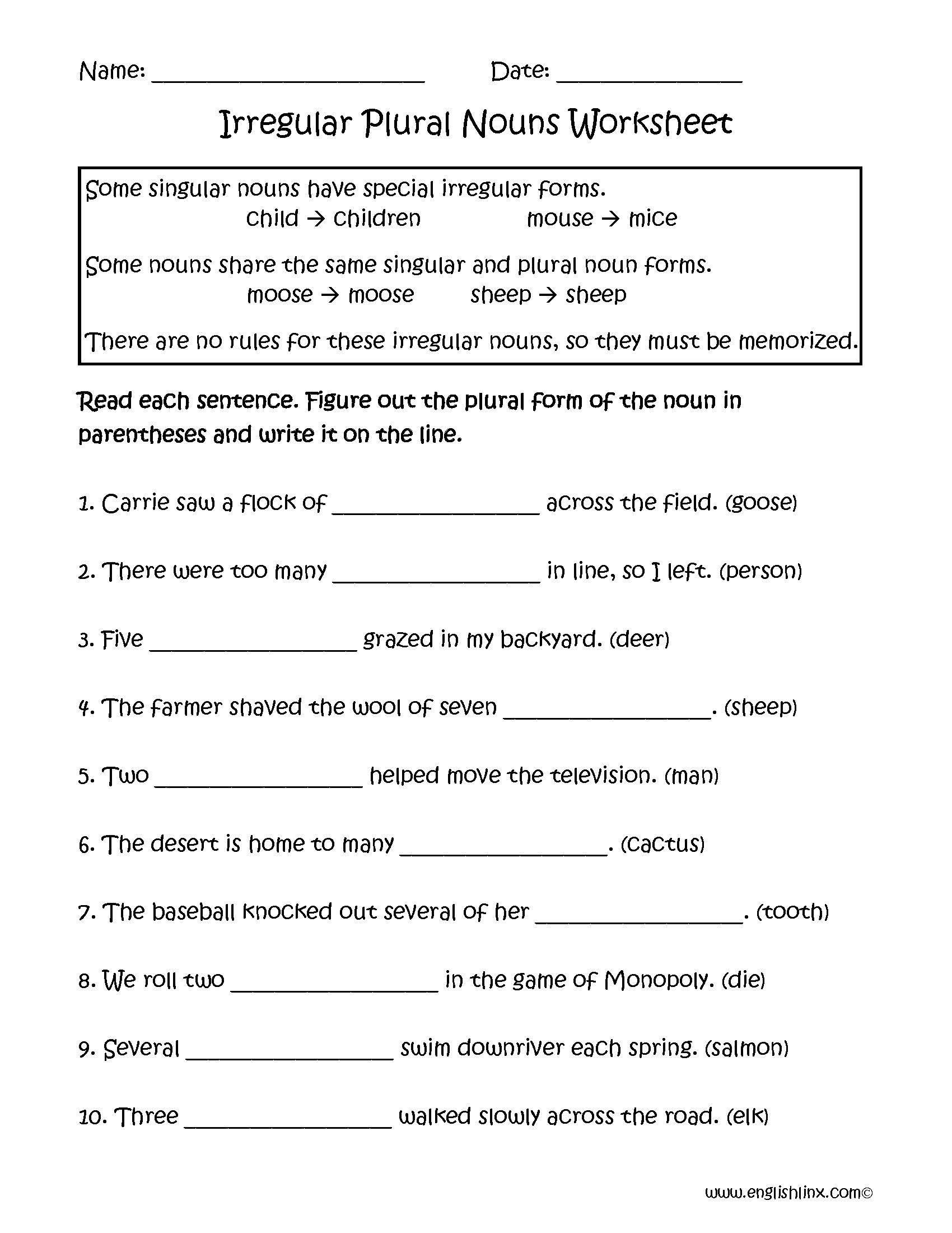 Plural Nouns Worksheet 2nd Grade  709844