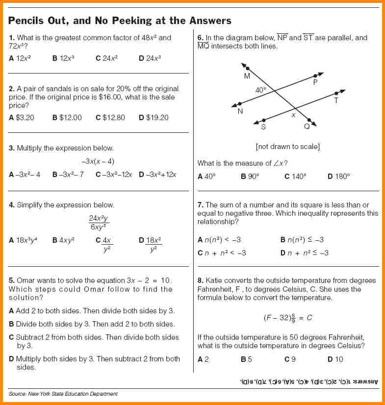 Printable Math Worksheets 9th Grade  842998
