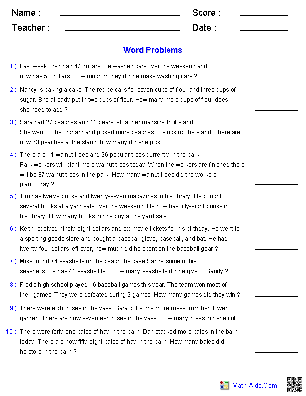 Printable Simple Math Word Problems Worksheets  480521