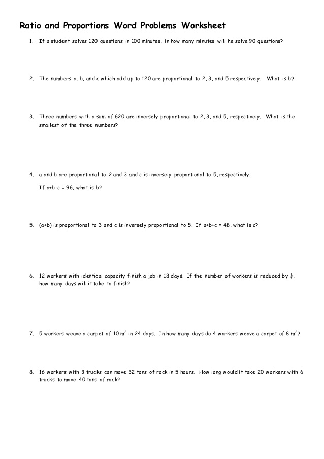Proportions Word Problems Worksheet  1425609