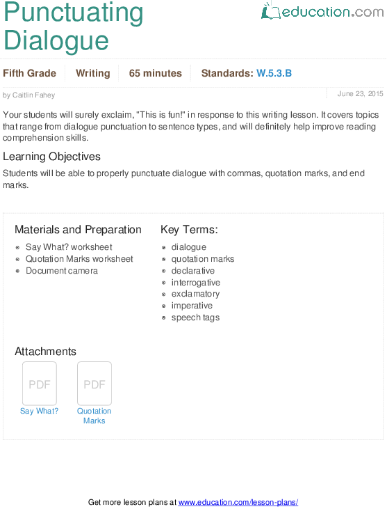 Punctuating Dialogue Worksheet Worksheets For All Free Worksheets Samples