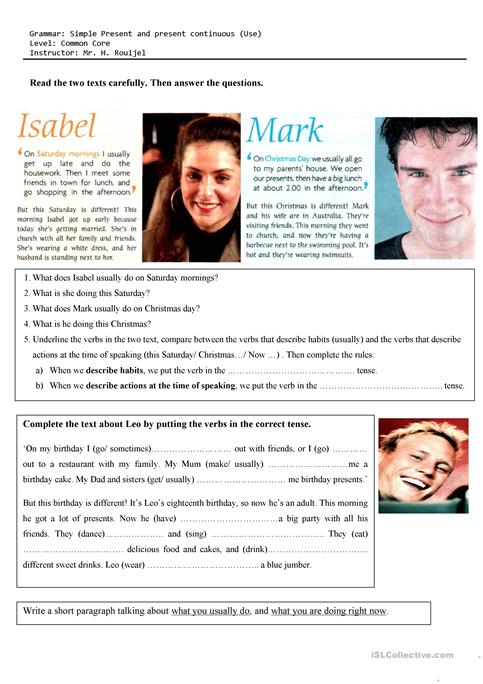 Reading Comprehension, Grammar, Simple Present Vs Present