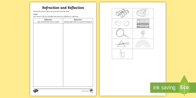 Light Reflection And Refraction Worksheets