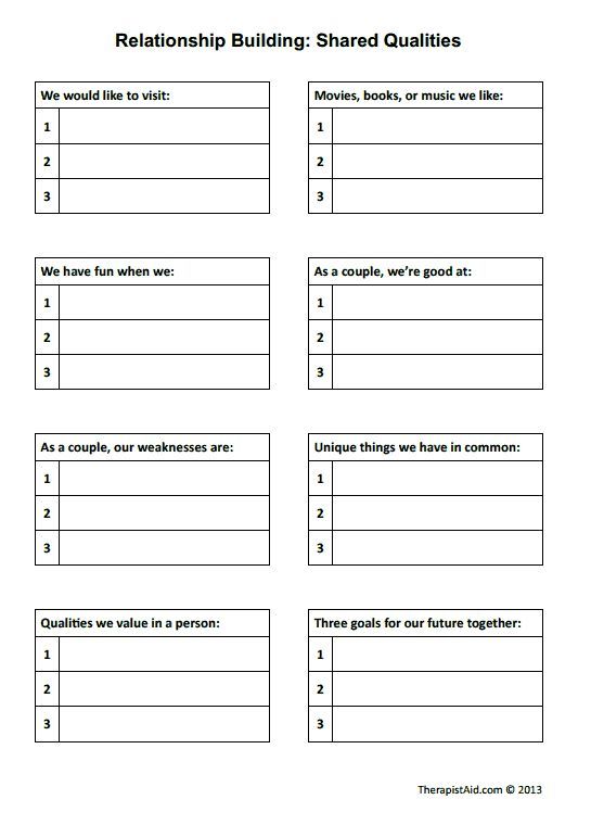 Relationship Building  Shared Qualities (worksheet