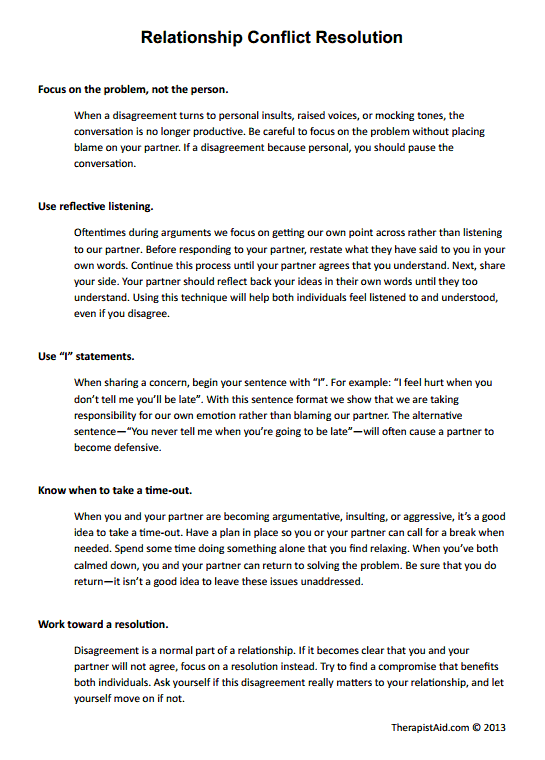 Relationship Conflict Resolution (worksheet
