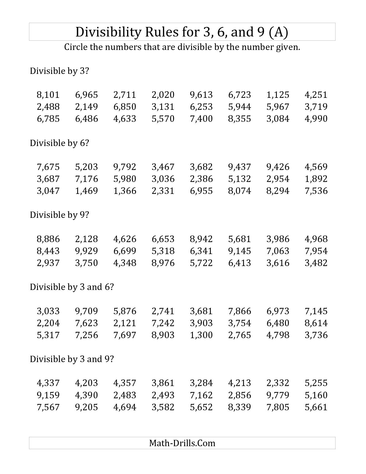 Rules Of Divisibility Worksheet