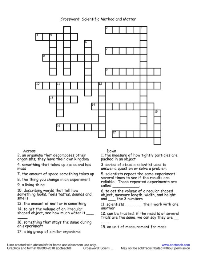 Science Crossword Puzzle Worksheets Driverlayer Search Engine