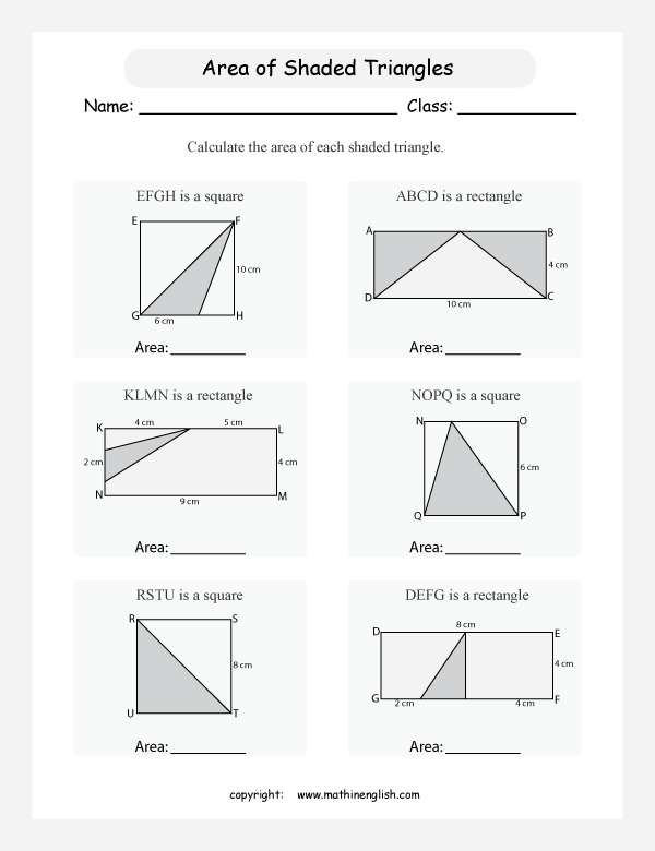 Finding Area Of Triangle Worksheets