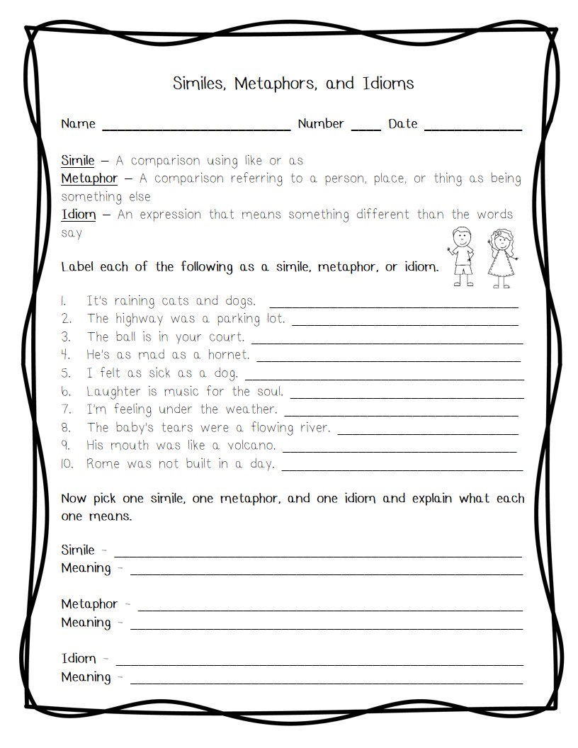 Simile Worksheet Middle School